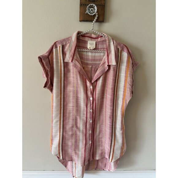 Harper Heritage Womens Size Small Pink Striped Blouse Short Sleeve Rayon - Picture 1 of 7